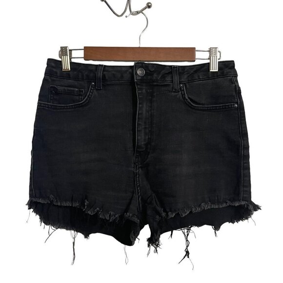 Forever 21 Womens Black Wash High Rise Cut Off Y2K Stretch Jean Shorts Size 29 - Picture 1 of 8